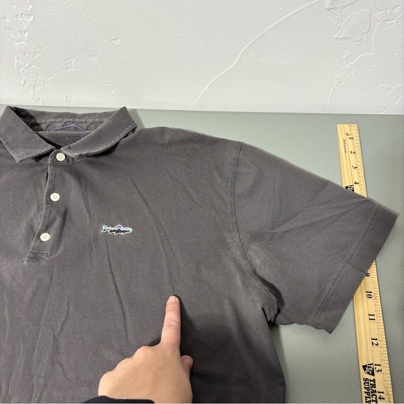 Patagonia Men's Polo Trout Fitz Roy Gray Short Sleeve Organic Cotton Large FLAW - Picture 3 of 11